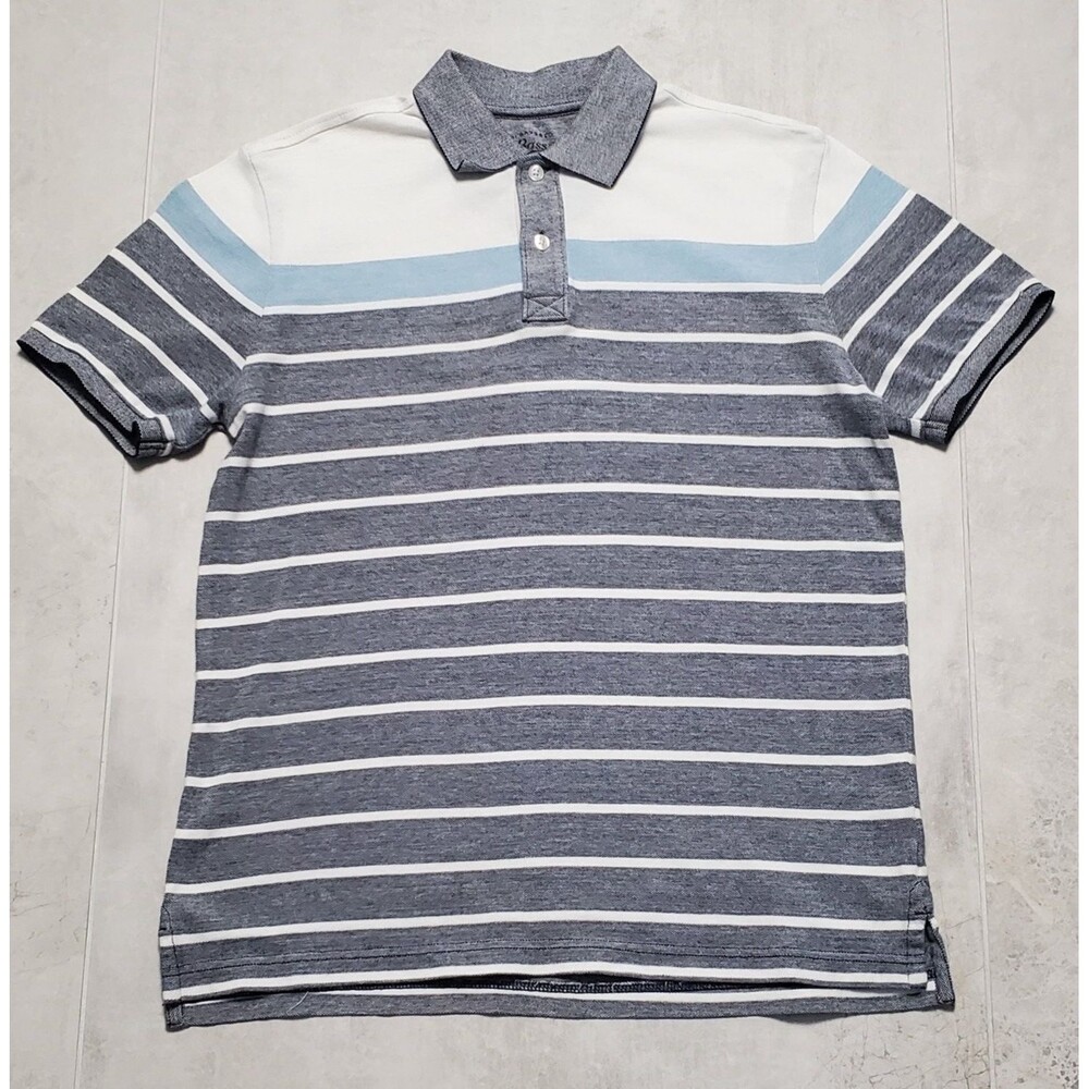 C.H. Bass & Co. Men’s Striped Polo Shirt Small White, Gray & Blue